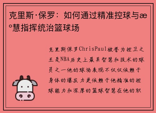 克里斯·保罗:如何通过精准控球与智慧指挥统治篮球场 克里斯·保罗:如何通过精准控球与智慧指挥统治篮球场